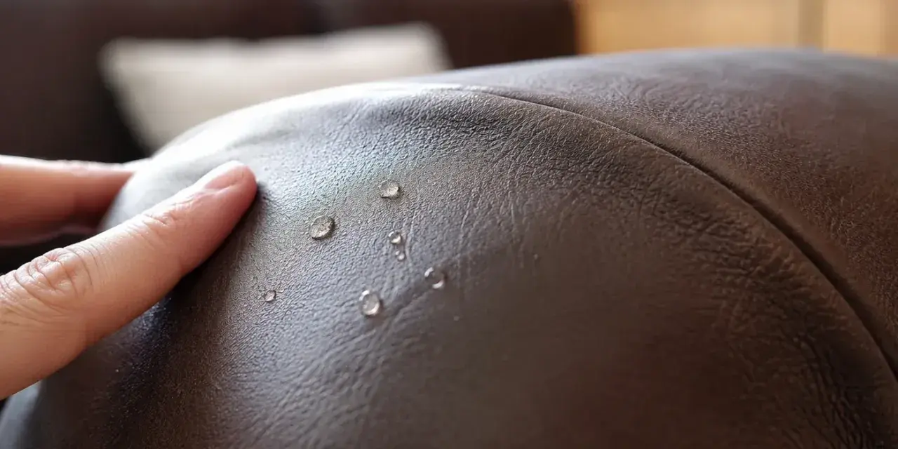Wassertropfen perlen auf braunem Leder ab. So einfach ist nubukleder reinigen und schützen.