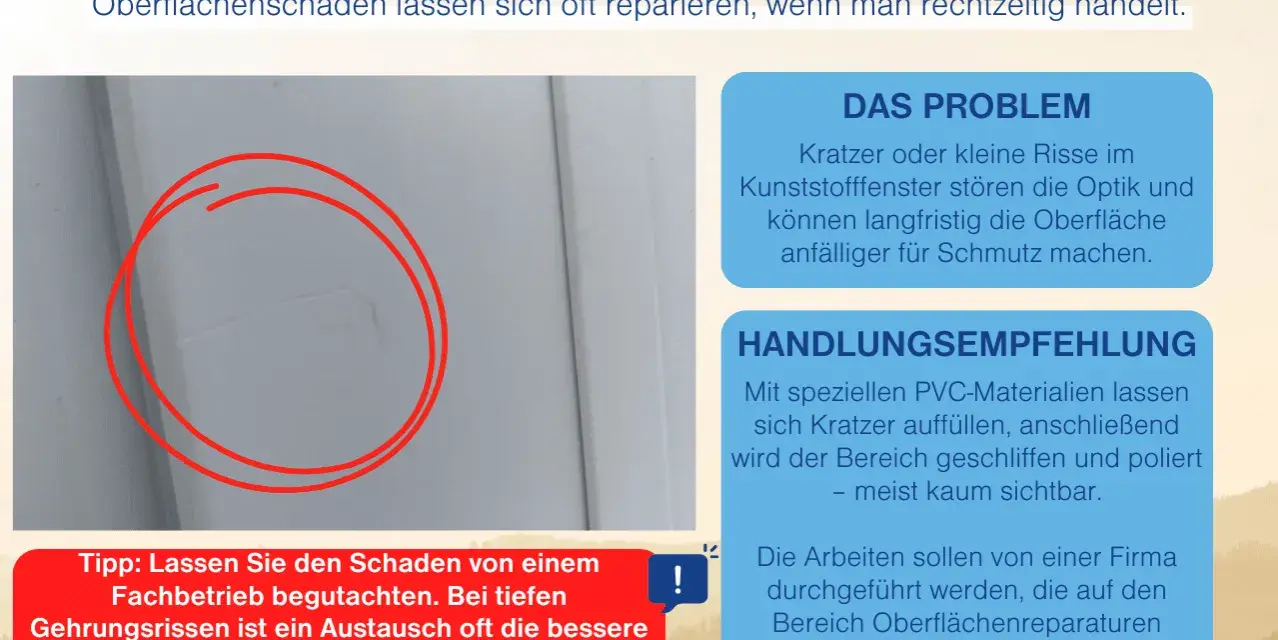 Kratzer im Kunststofffenster, das Fenster geht nicht mehr zu? Hier wird gezeigt, wie man solche Schäden repariert.