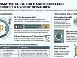 Anleitung zum Handtuch waschen bei 60°C für Hygiene und Flauschigkeit. Vermeide Weichspüler und Heizkörper beim Trocknen.