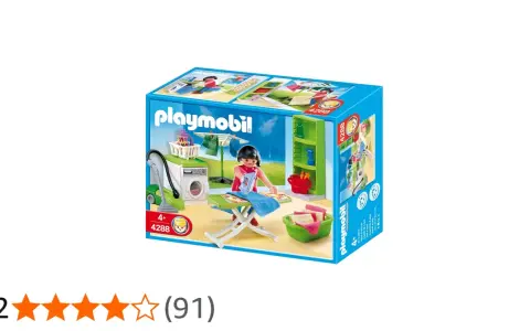 Playmobil-Set zum Thema "playmobil reinigen": Bügeln, Waschen und Staubsaugen mit niedlichen Figuren und Zubehör.