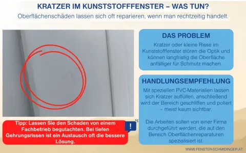 Kratzer im Kunststofffenster, das Fenster geht nicht mehr zu? Hier wird gezeigt, wie man solche Schäden repariert.
