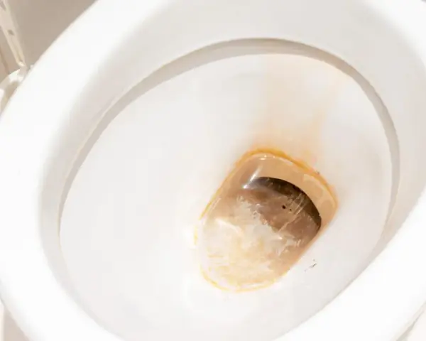 Kalkablagerungen und Verfärbungen am Toilettenrand erfordern eine gründliche Reinigung.