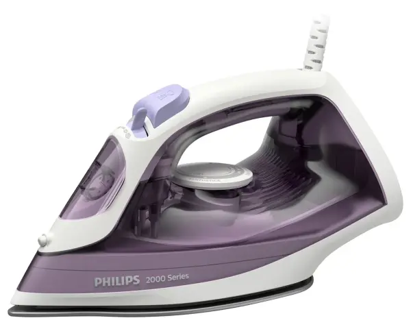 Lidl-Angebot: Philips Bügeleisen 2000 Series in Lila und Weiß, ideal für glatte Wäsche.