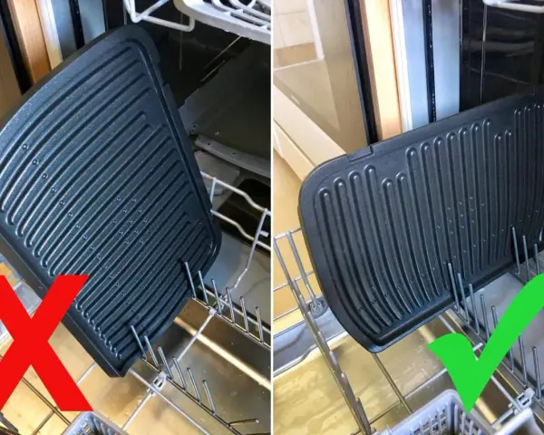 So reinigen Sie Ihren Elektrogrill richtig: Die linke Seite zeigt, wie es nicht geht, die rechte, wie es geht.
