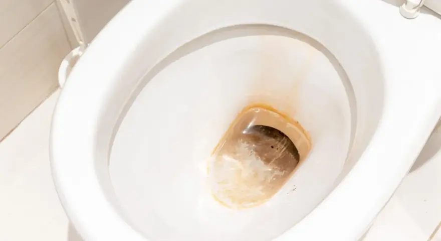 Kalkablagerungen und Verfärbungen am Toilettenrand erfordern eine gründliche Reinigung.