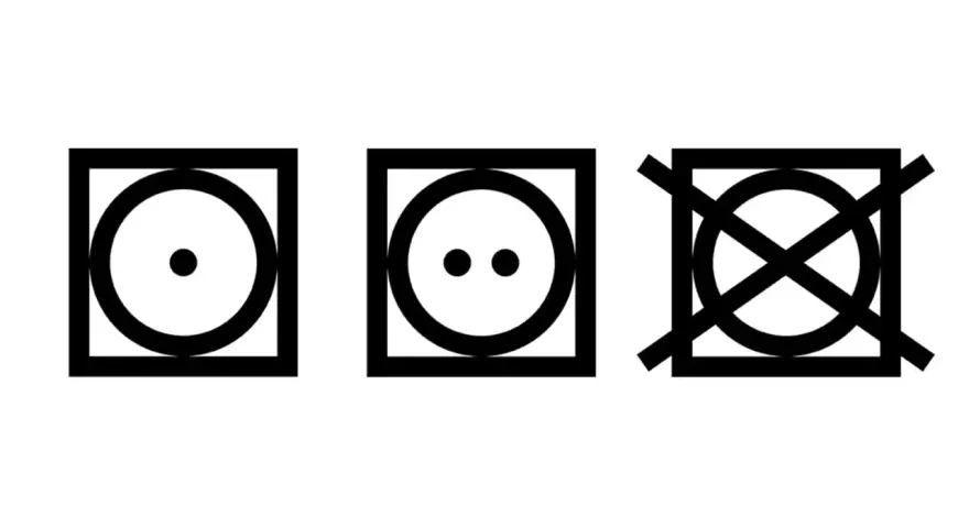 Symbole für den Trockner: Ein Punkt (niedrige Hitze), zwei Punkte (normale Hitze), durchgestrichen (nicht trocknergeeignet). Was darf in den trockner?