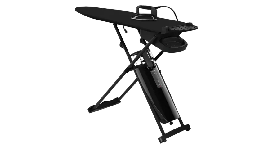 Ein schwarzes Bügelsystem von Laurastar, bereit zum Entkalken.