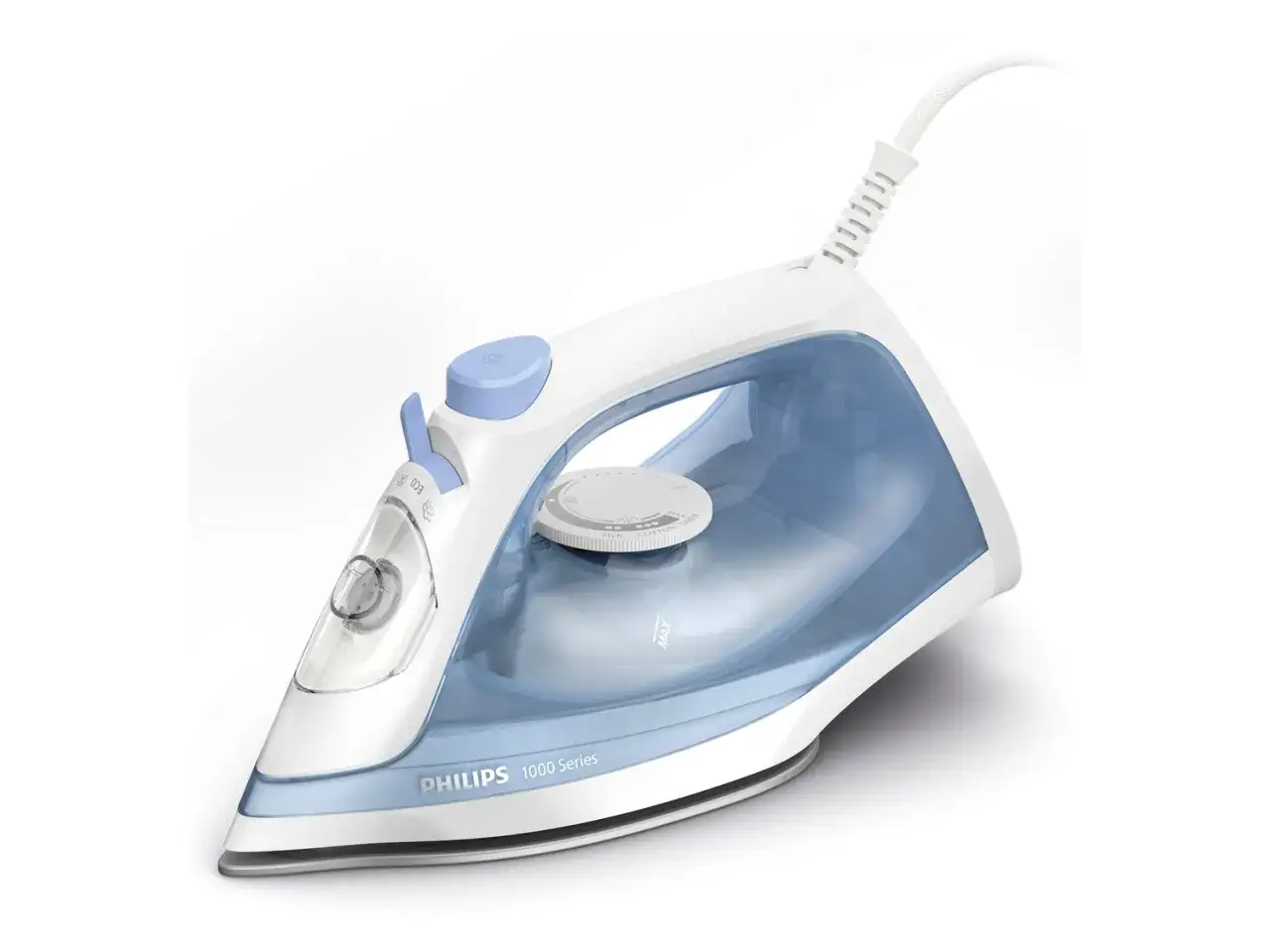 Ein wei&szlig;-blaues Philips B&uuml;geleisen der 1000 Series, ideal f&uuml;r den Lidl-Einkauf.