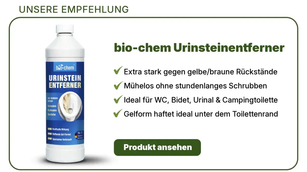 bio-chem Urinsteinentferner: m&uuml;helos den toilettenrand reinigen von hartn&auml;ckigen gelben R&uuml;ckst&auml;nden. Gelform haftet ideal.