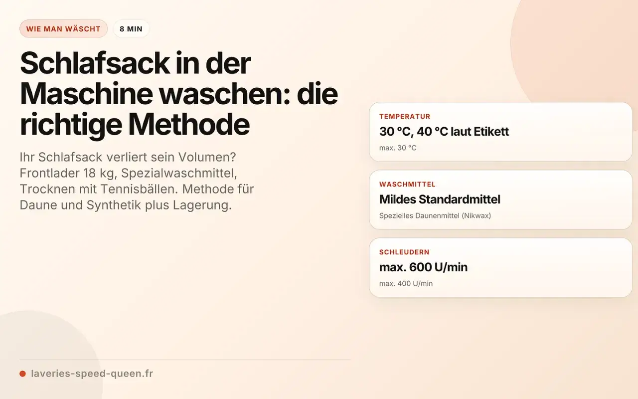 Schlafsack in der Waschmaschine waschen: Anleitung f&uuml;r Daune & Synthetik. Tipps f&uuml;r Temperatur, Waschmittel & Schleudern.